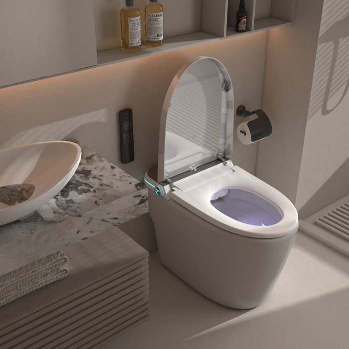 YULIKA 1.28 GPF Elongated Chair Height Floor Mounted Bidet Toilet (Seat